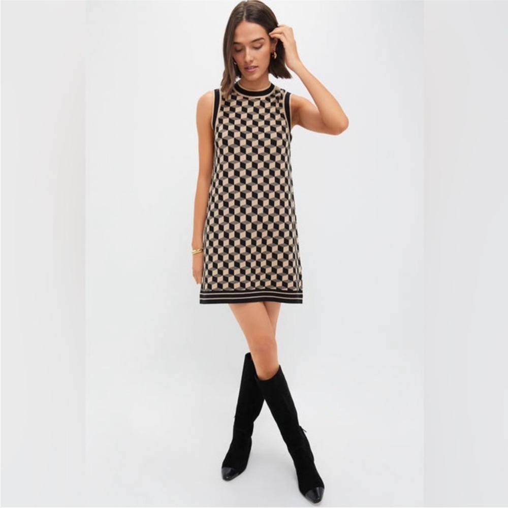 NWT size Large Camila Coelho Geometric Black and Tan Mini Dress 🖤